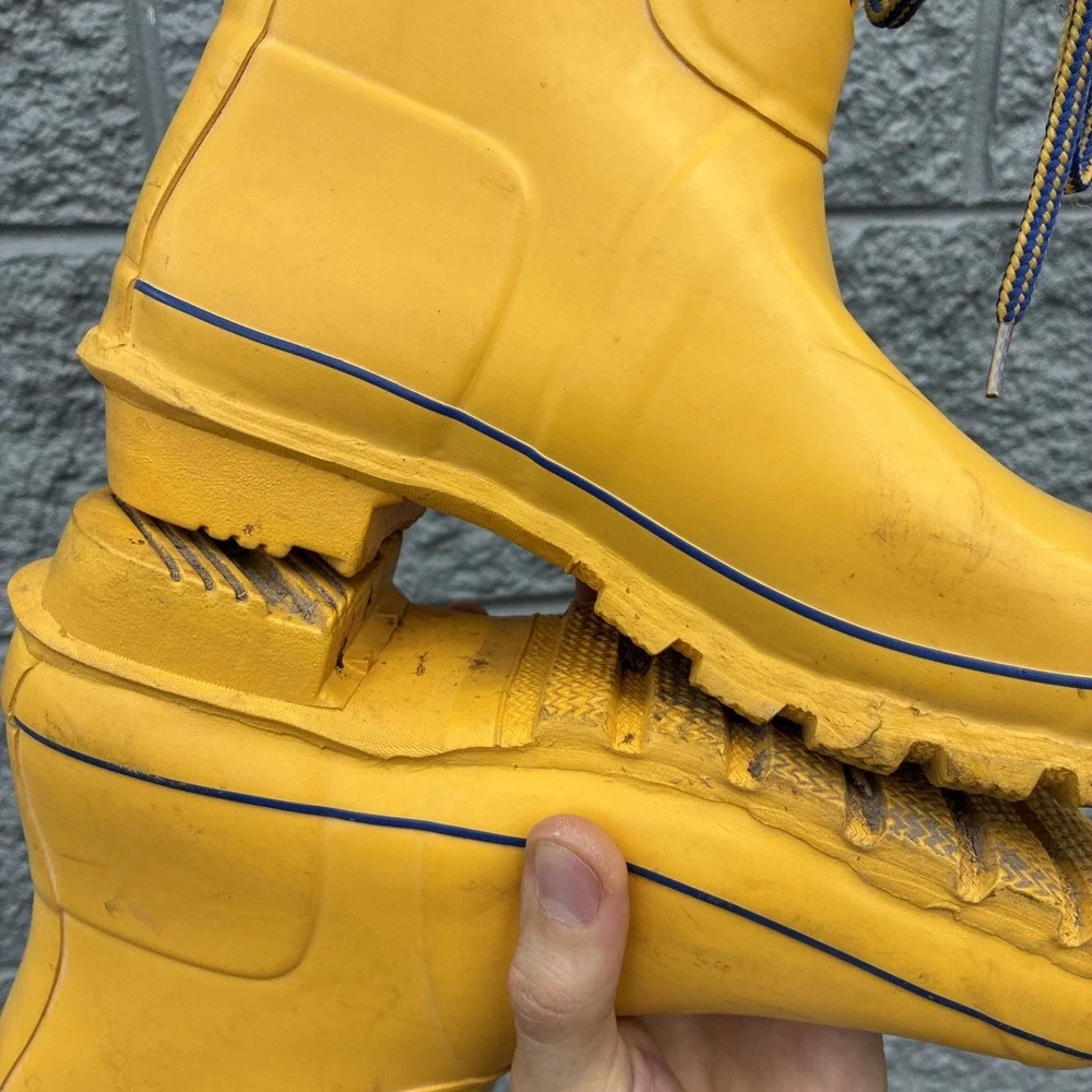 Hunter Festival Mid-Calf Lace Up Yellow w/ Blue Trim Women's US 9 Rain Boots